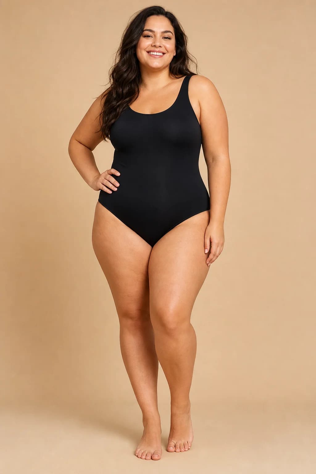 WoWearShape shaping bodysuit on a plus size model