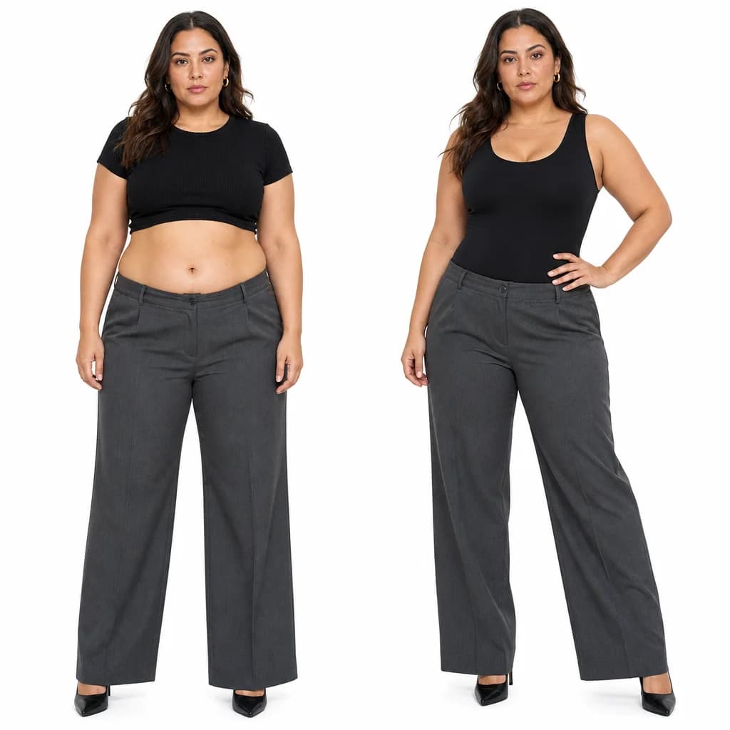 Bodysuit & wide-leg trousers before and after wearing WoWearShape