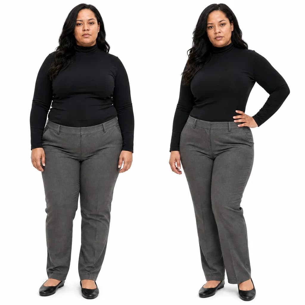 Turtleneck & trousers before and after wearing WoWearShape