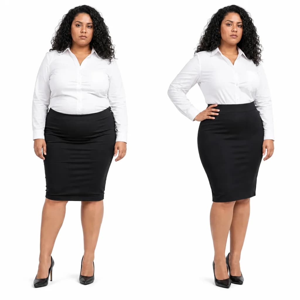 White shirt & pencil skirt before and after wearing WoWearShape